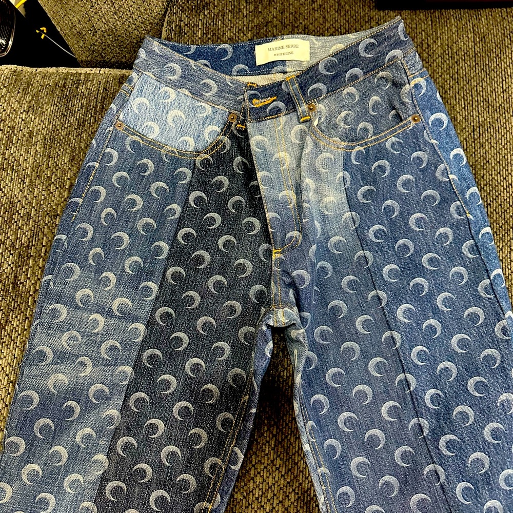 Marine Serre Denim Blue Jeans
